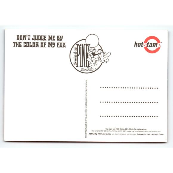 Vintage 1999 Pink Panther Hot Stamp Cartoon Postcard Continental Size - Picture 2 of 2